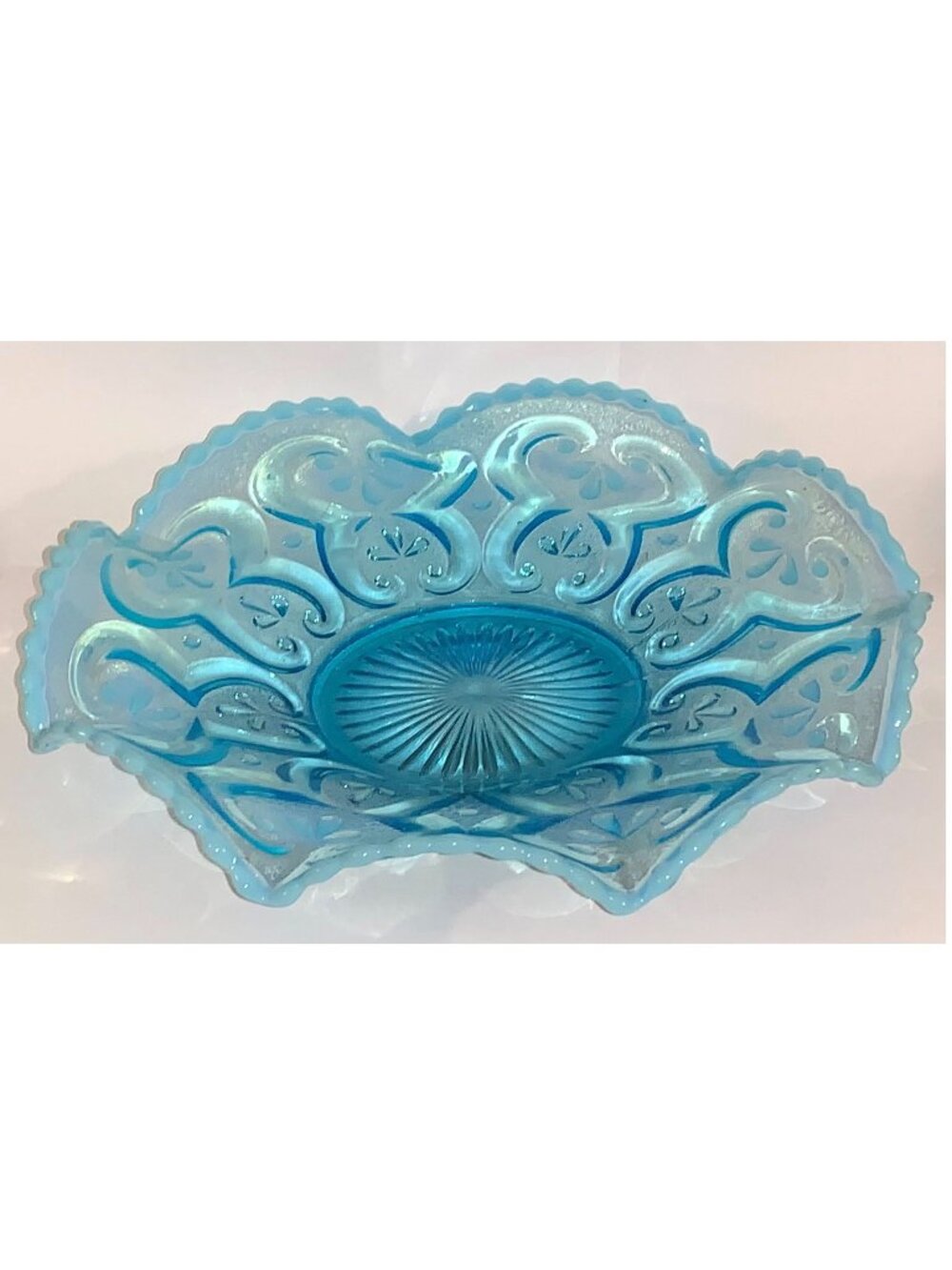 Vintage Northwood "Cashews" Pattern Blue Aqua Plate w/ Ruffled Edges 9"